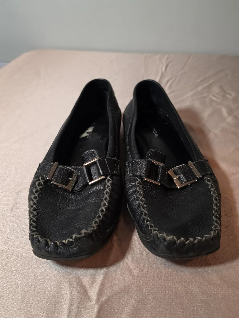 Via Spiga Black Leather Moccasin Loafers Made In Brazil US 10M Minor Flaws